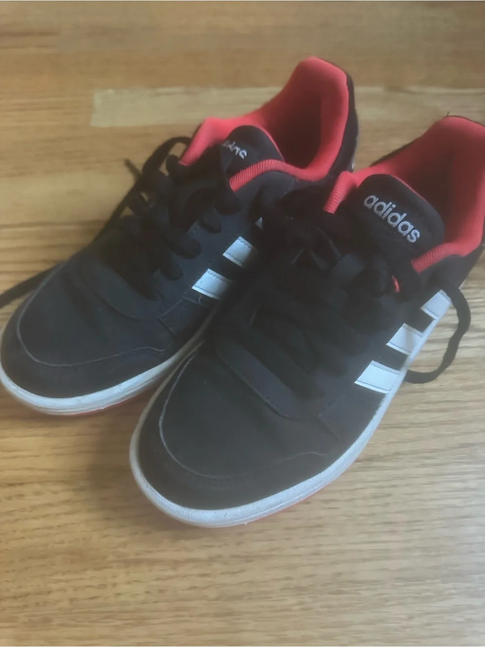 adidas Black Sneakers with Red Lining and White Stripes